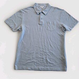 Sunspel Pique Polo Shirt Men L Blue SS Riviera Buttons Lightweight Mesh Designer